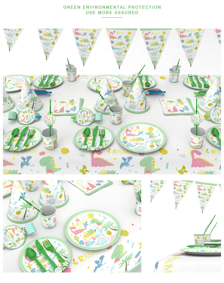 Cartoon Dinosaur Party Supplies Party Disposable Tableware Paper Tray Knife, Fork and Spoon Suit Children's Party Toys