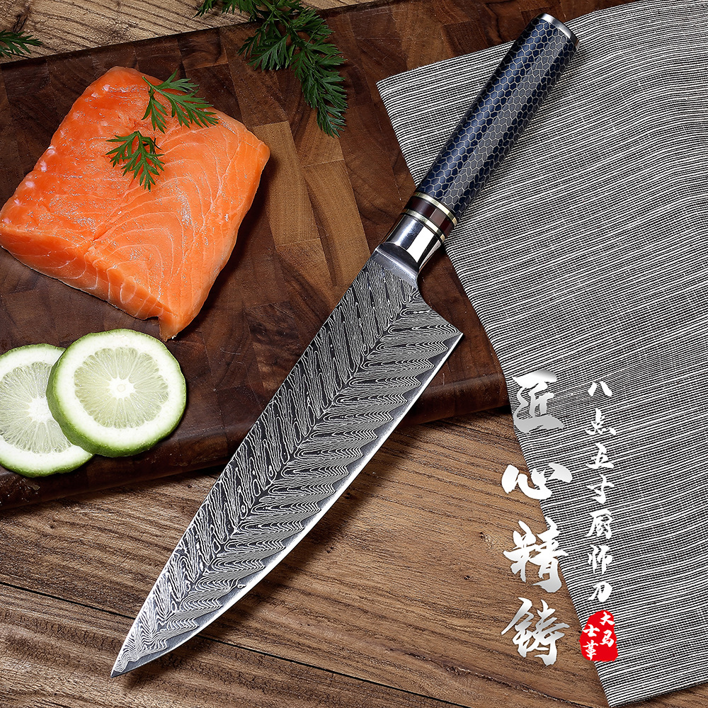 Chef Knife Damascus Vg10 Sharp Cleaver Peeling Blue Resin Honeycomb Home Kitchen Small Kitchen Knife