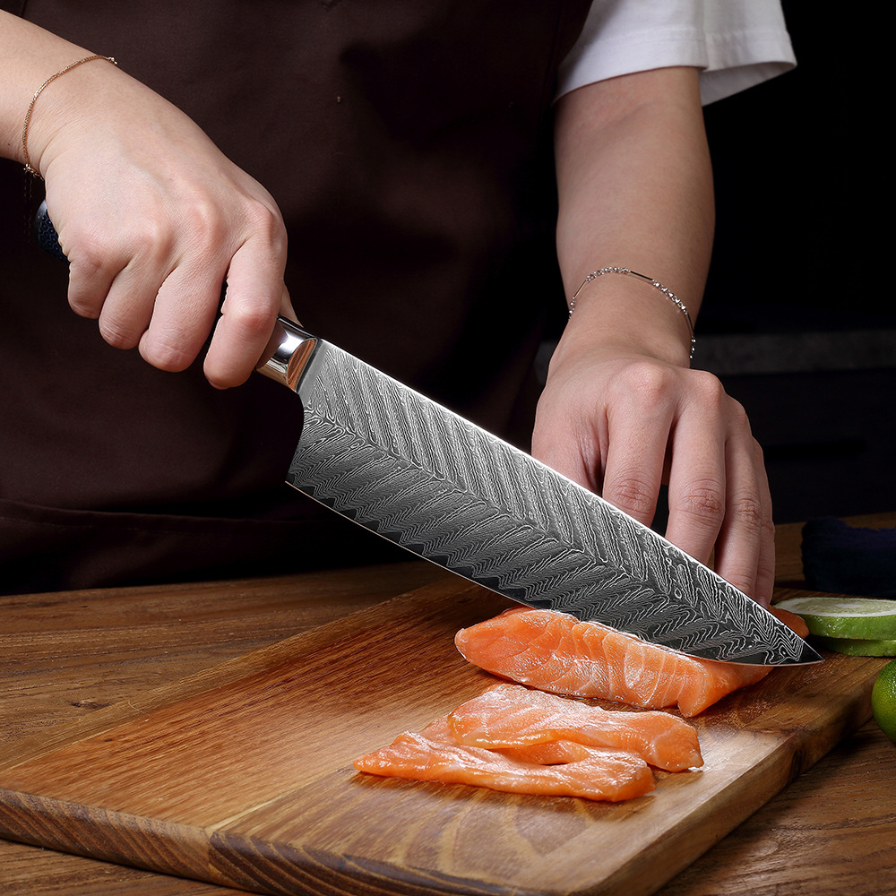 Chef Knife Damascus Vg10 Sharp Cleaver Peeling Blue Resin Honeycomb Home Kitchen Small Kitchen Knife