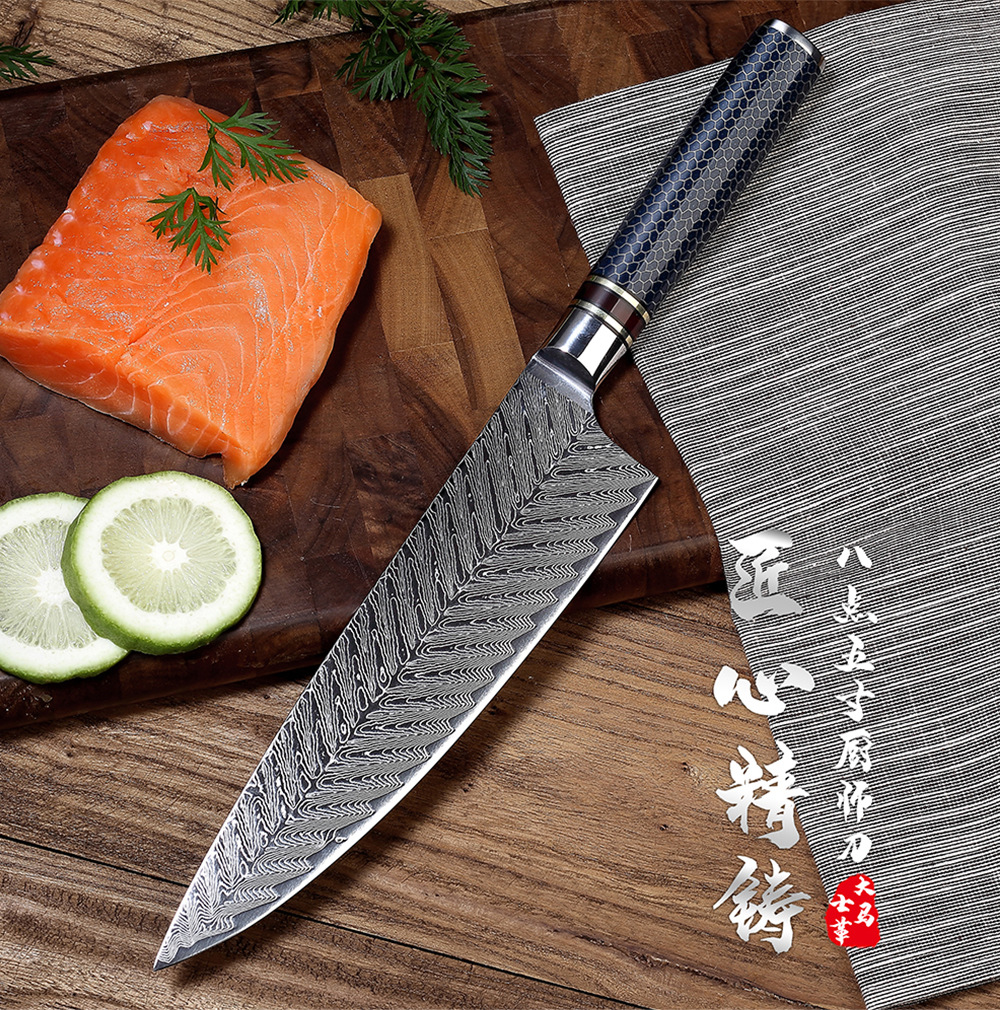 Chef Knife Damascus Vg10 Sharp Cleaver Peeling Blue Resin Honeycomb Home Kitchen Small Kitchen Knife