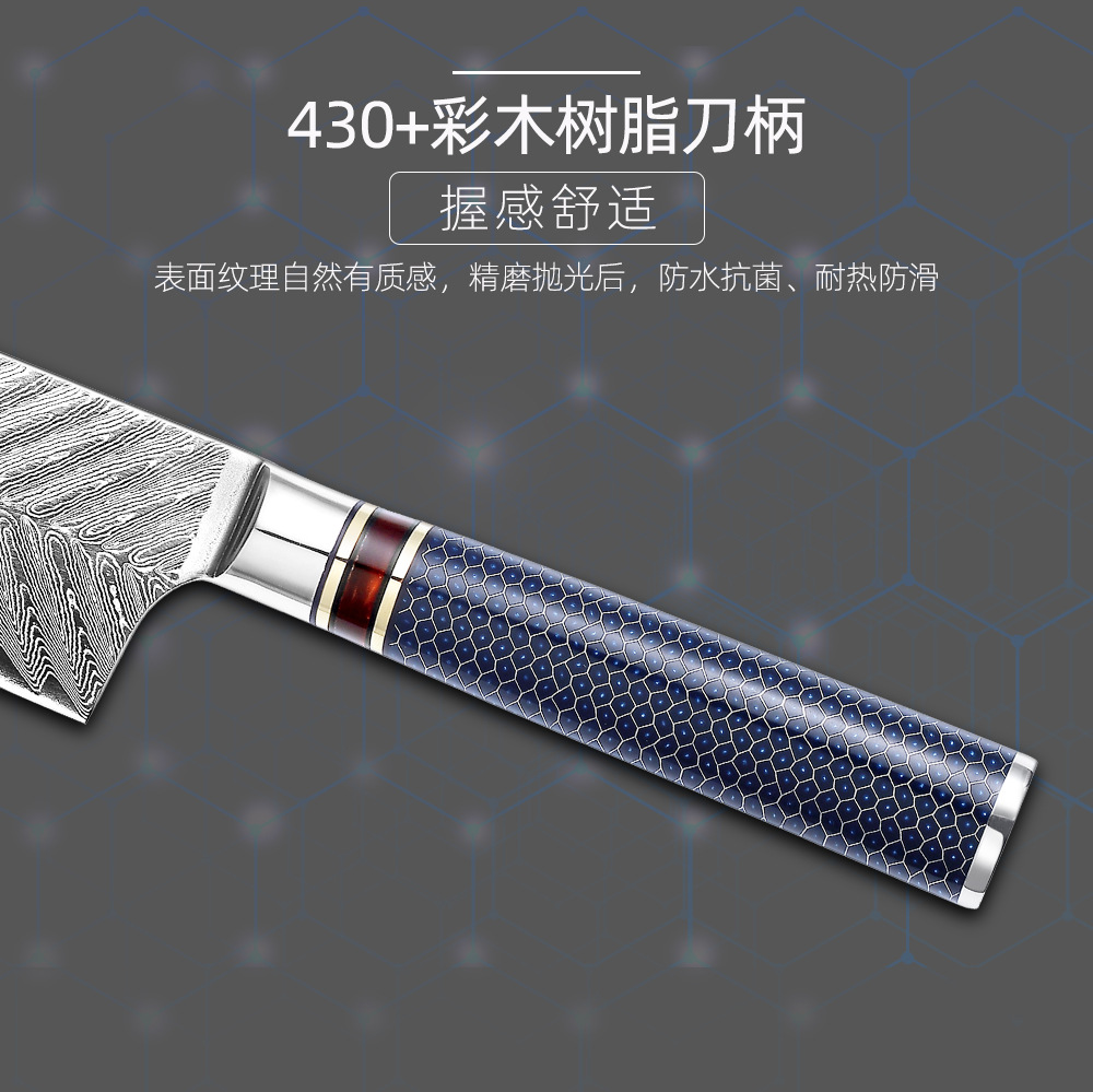 Chef Knife Damascus Vg10 Sharp Cleaver Peeling Blue Resin Honeycomb Home Kitchen Small Kitchen Knife