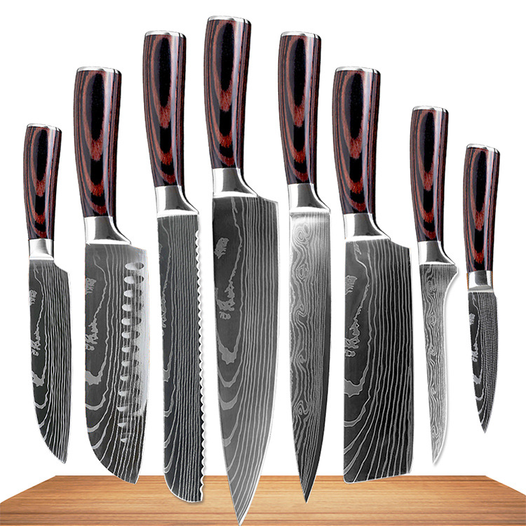 Chef Knife Japanese Knife Bread Knife Slicing Knife Fruit Knife Color Wood Handle Steel Knife Kitchen Knife Set in Stock