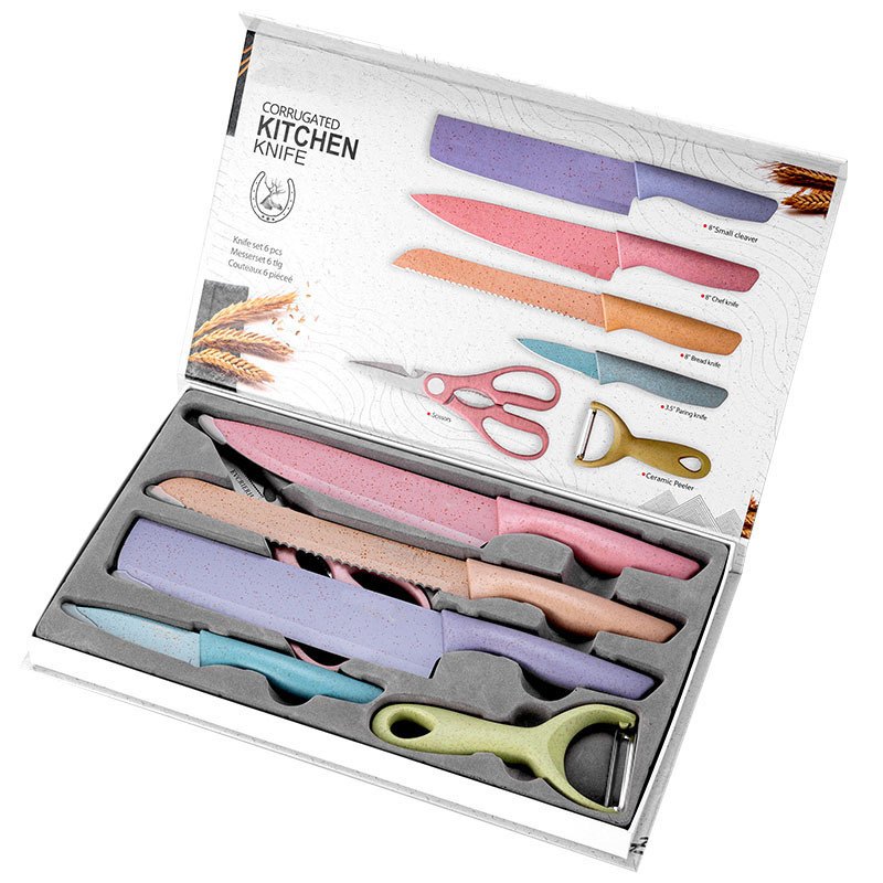 Kitchen Knife Color Six-Piece Gift Knife Set New Wheat Straw Household Kitchen Stainless Steel Kitchen Knife