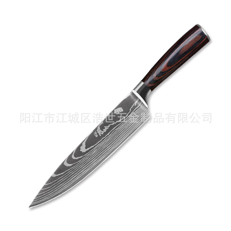 Spot Stainless Steel Damascus Pattern Chef Knife Kitchen Knife Meat Knife Kitchen Knife 9Piece Set Knife Spot Stainless Steel Damascus Pattern Chef Knife Kitchen Knife Meat Knife Kitchen Knife 9Piece Set Knife
