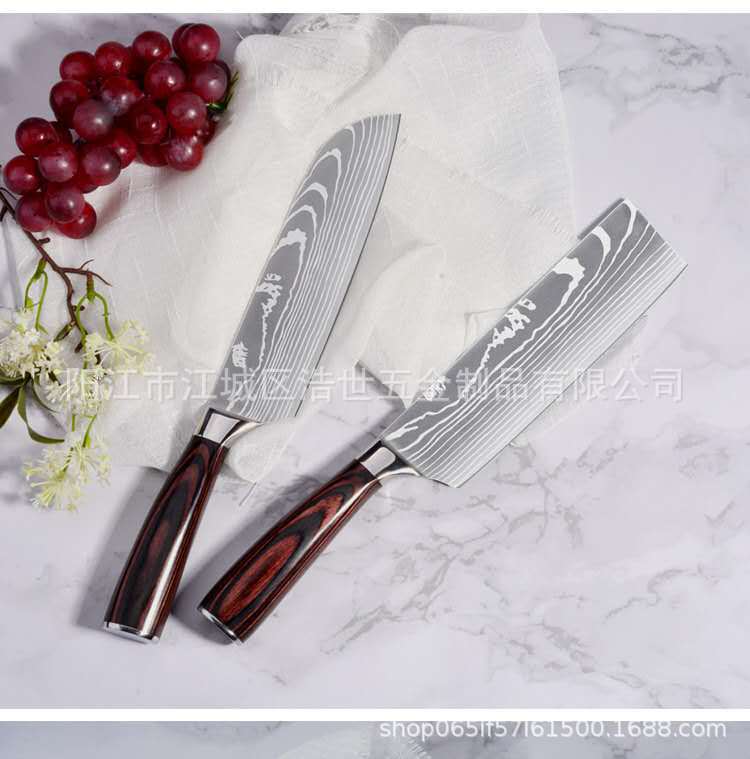 Spot Stainless Steel Damascus Pattern Chef Knife Kitchen Knife Meat Knife Kitchen Knife 9Piece Set Knife