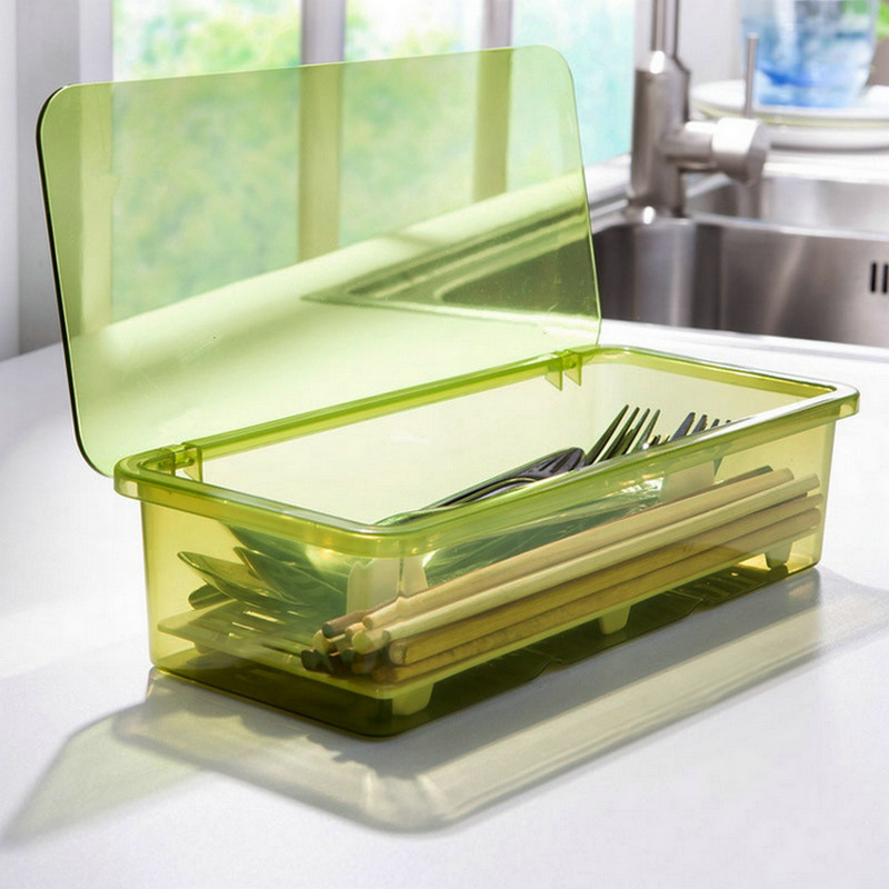 Transparent chopsticks box Kitchen knife and fork storage box plastic asphalt refrigerator box rectangular dustproof box