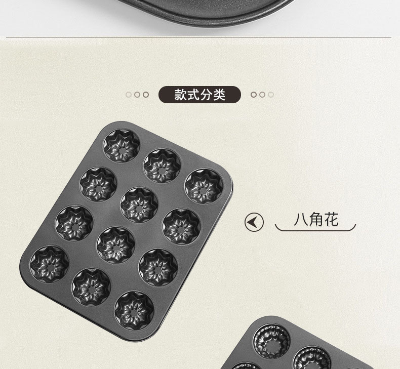 Non-Stick Cake Mold 12-Piece Carbon Steel Baking round Cake Mold Teflon Coated Baking Tray Oven Utensils Baking
