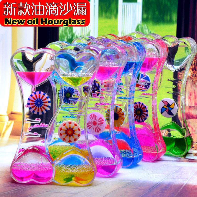 Couple Colorful Multi-Color Oil Drops Creative Smiley Face Rotor Wheel Decoration Water Liquid Hourglass Brushing Timer Decorations