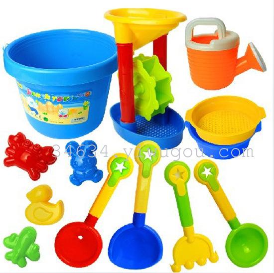 Hot summer beach water bucket thickening 13 piece suit beach toys hourglass shovel rake