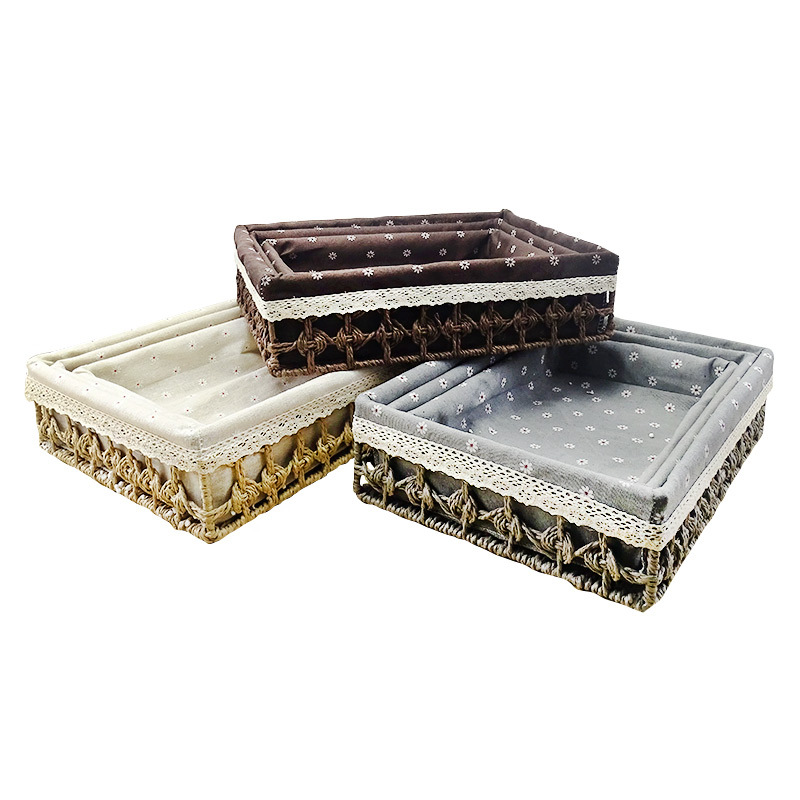 Household Woven Storage Basket Desktop Storage Snack Storage Box Rattan Storage Paper String Baskets Sundries Basket