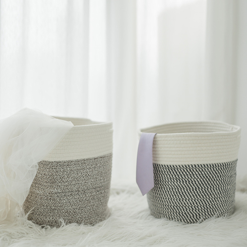 Cotton Rope Storage Basket Dirty Clothes Basket Household Laundry Basket Laundry Baskets Large Capacity Cotton Thread Knitted Basket Storage Bucket Flower Pot Coats