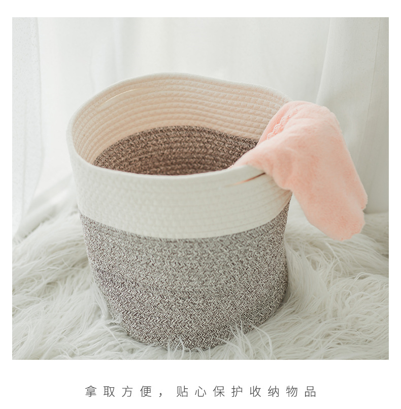 Cotton Rope Storage Basket Dirty Clothes Basket Household Laundry Basket Laundry Baskets Large Capacity Cotton Thread Knitted Basket Storage Bucket Flower Pot Coats
