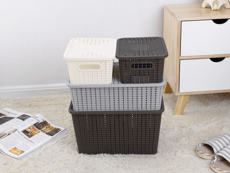 The new shelves of plastic rattan storage box weaving baskets with lid finishing box storage box
