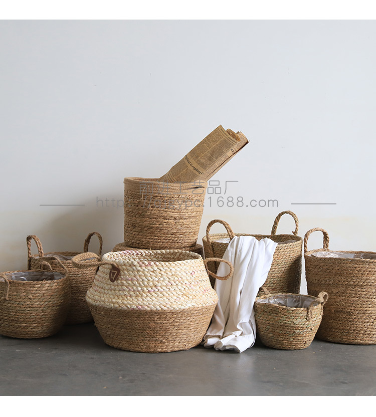 New Spot Straw Baskets Green Plant Pot Rattan Woven Flowerpot Handmade Weaved Storage Basket Vegetables Basket