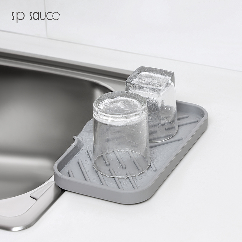 Sink Water Draining Pad (with Diversion Port) Silicone Draining Pad Water Draining Pad Sink Drain Rack Soap Dish Large and Small Sizes Hand Washing