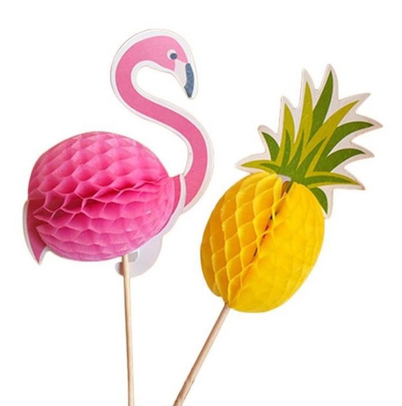 Whole Paper Honeycomb Flamingo Pineapple Fruit Toothpick Cake Decorative Insertion Festival Atmosphere Layout 50 PcsPack