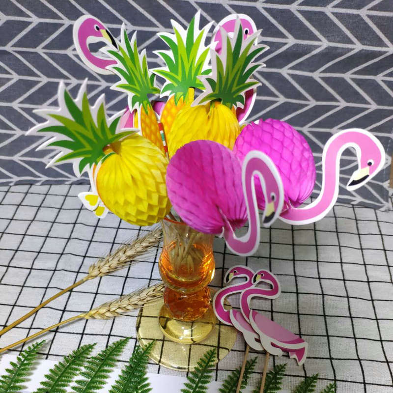 Whole Paper Honeycomb Flamingo Pineapple Fruit Toothpick Cake Decorative Insertion Festival Atmosphere Layout 50 PcsPack