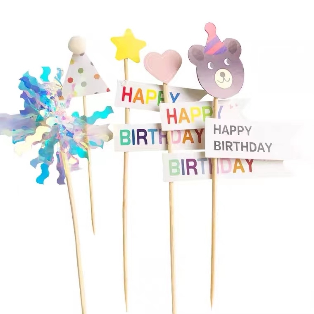 Birthday Cartoon Card Inserts Cake Insert Card Happy Birthday Cartoon Toothpick Inserts Cake Decoration Supplies