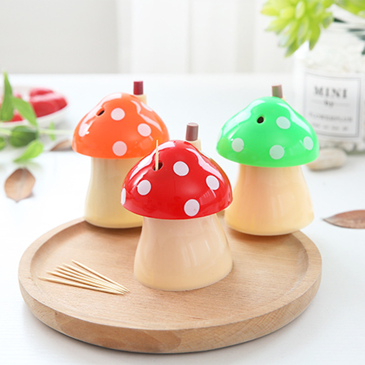 Creative Cute Mushroom Toothpick Box Automatic Pop-up Push Button Toothpick Bottle Portable Toothpick Holder Storage Tank Toothpick Holder