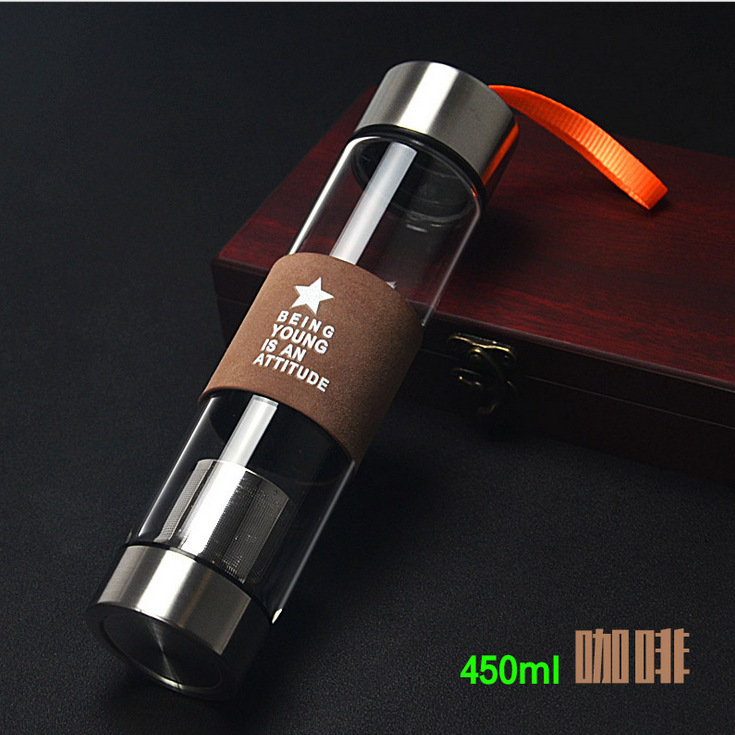 Clear with Cover Glass SingleLayer Portable Stick Cup Insulated Leather Case Creative Sports Water Bottle Handy Cup