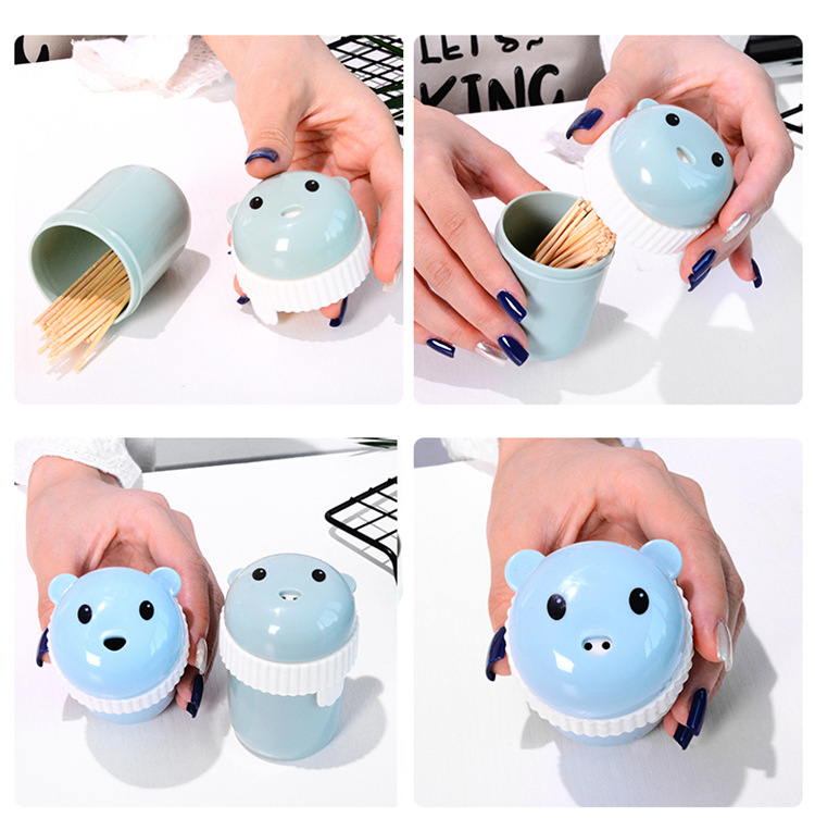 Plastic Cartoon Toothpick Box Creative European Bear Toothpick Tin Simple Living Room Home Portable round Toothpick Holder
