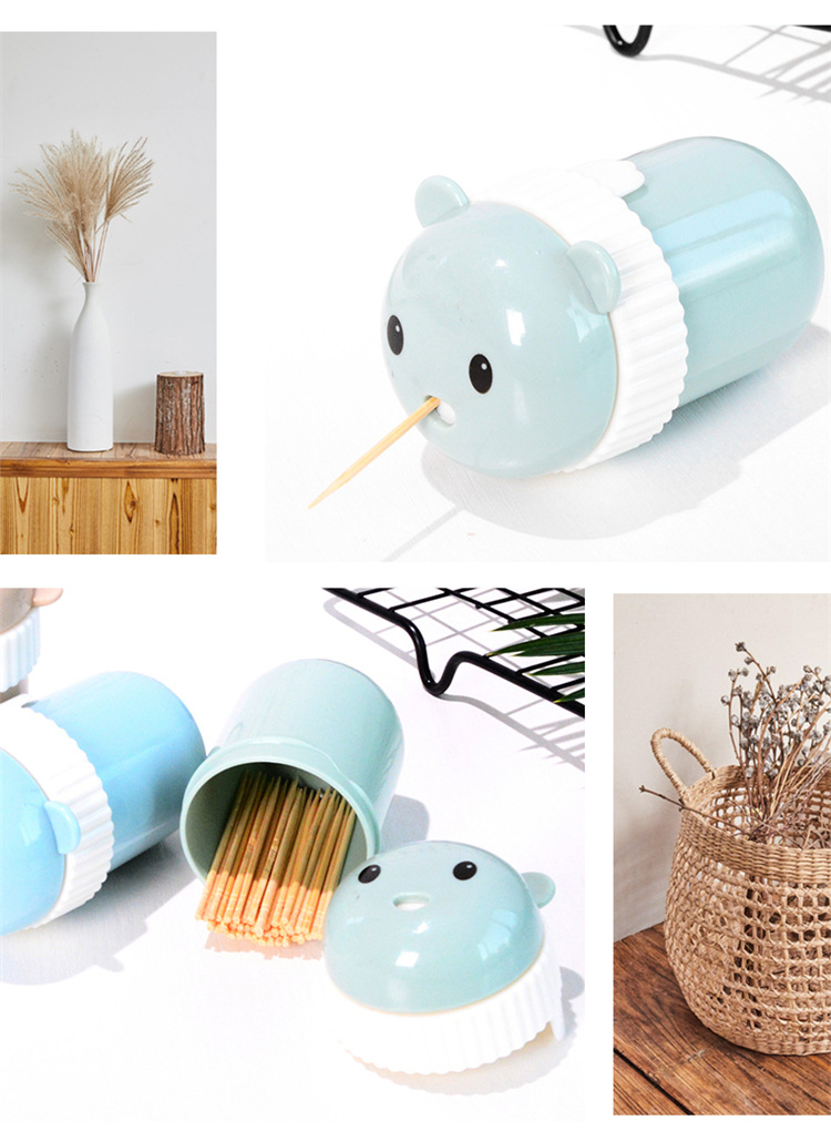 Plastic Cartoon Toothpick Box Creative European Bear Toothpick Tin Simple Living Room Home Portable round Toothpick Holder