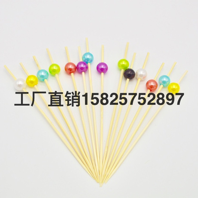 Plastic Beads Fruit Toothpick Bamboo Stick Mixed Color Stick 100 Pcs Per Pack Creative Cake Decoration Fruit Fork Bamboo Craft