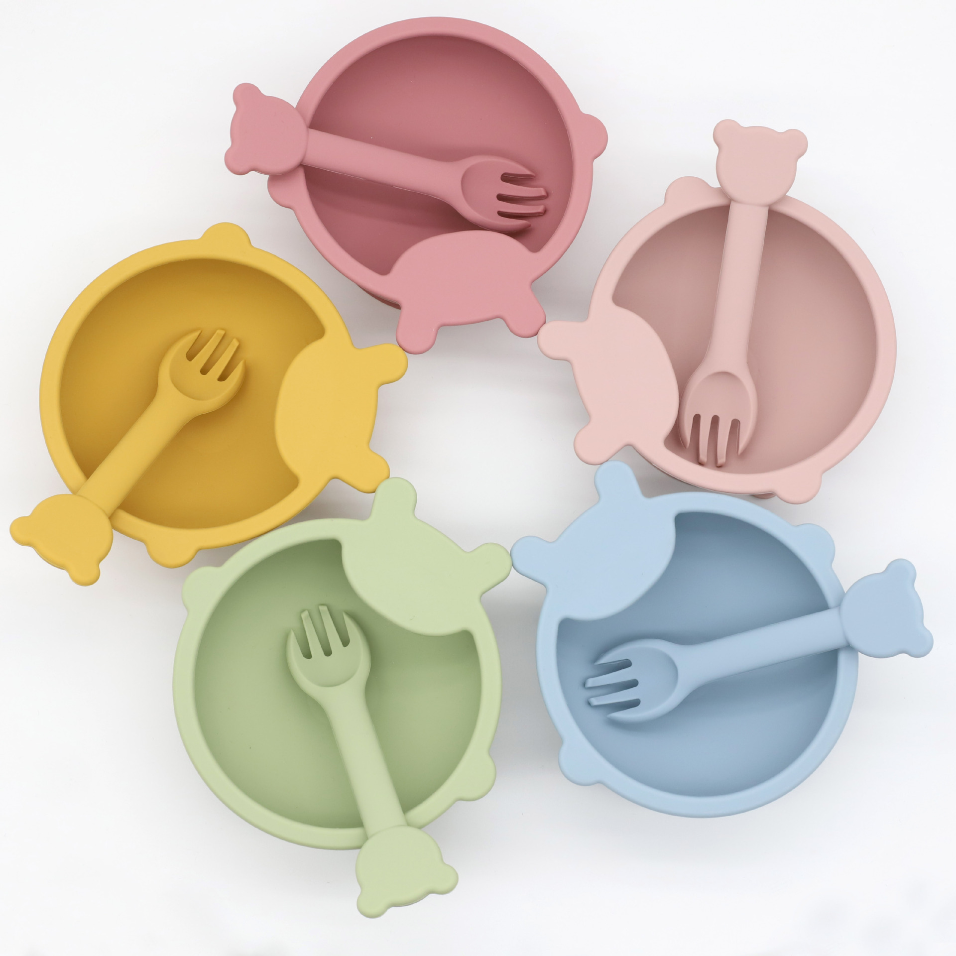 Children&#039;s Feeding Tableware Edible Silicon Baby Eat Training Complementary Food Silicone Bowl Set