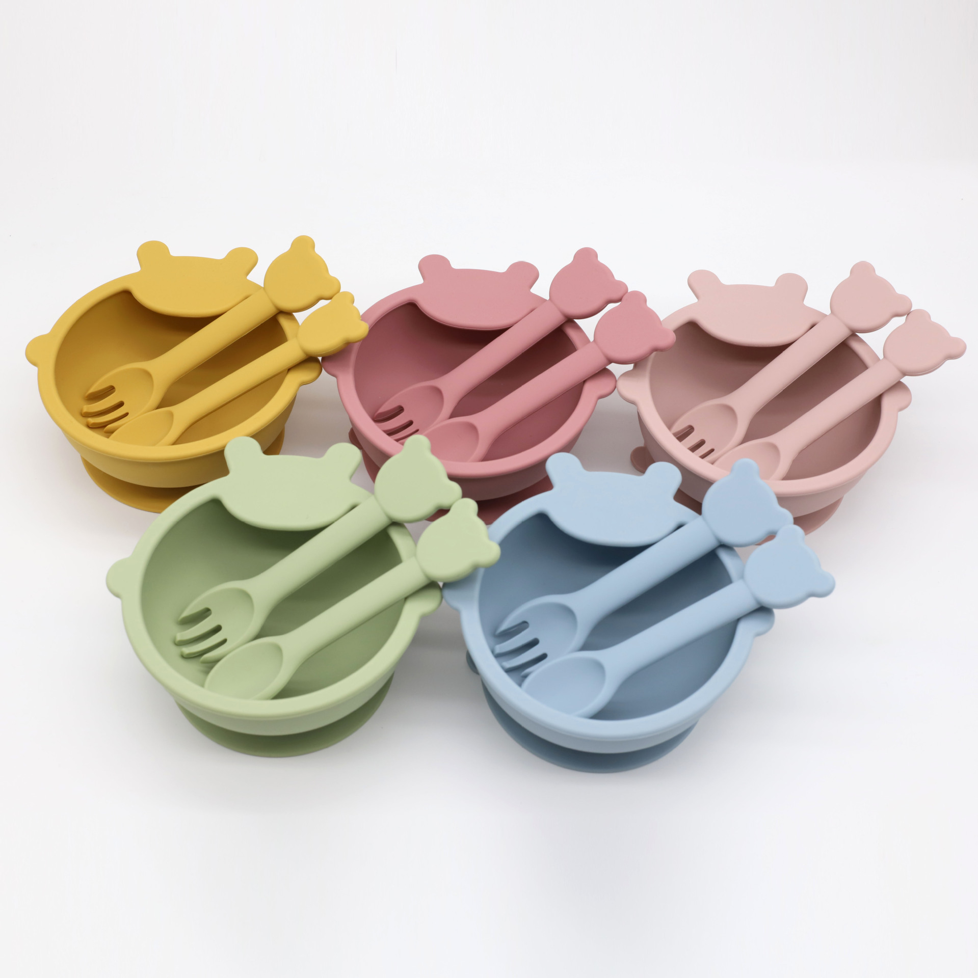 Children&#039;s Feeding Tableware Edible Silicon Baby Eat Training Complementary Food Silicone Bowl Set