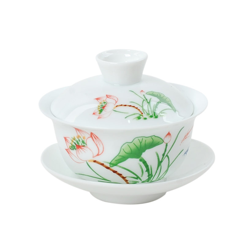 Cover Bowl Tea Cup Large ThreeForce Cover Ceramic Tea Bowl Jingdezhen HandPainted Blue and White Porcelain Tea Bowl