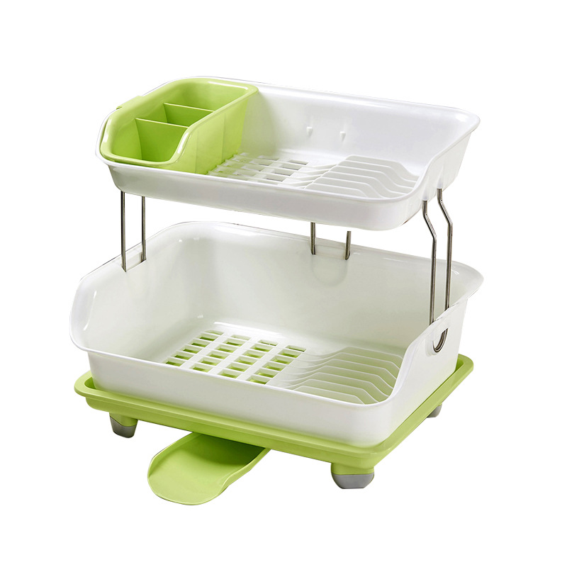 Double-Layer Kitchen Storage Rack Thickened Plastic Bowl Drain Stand Color Box Packaging 360 ° Floor Multi-Functional Storage Rack
