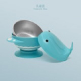 Baby Whale Snack Catcher Baby Stainless Steel Water Injection Tableware Set Suction Cup Solid Food Bowl Soup Baby Bowl with Straw