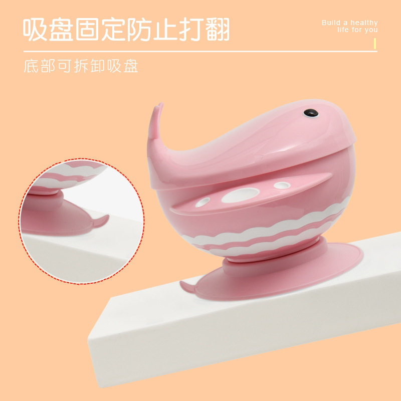 Baby Whale Snack Catcher Baby Stainless Steel Water Injection Tableware Set Suction Cup Solid Food Bowl Soup Baby Bowl with Straw