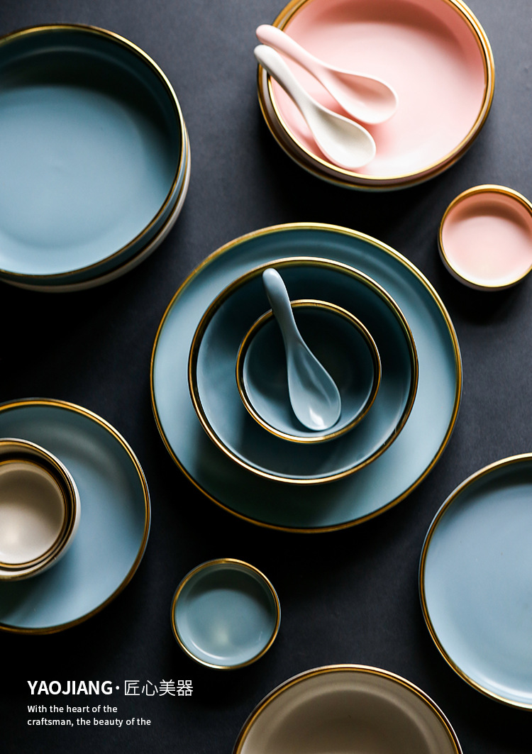 matte European gold phnom Penh ceramic tableware household rice bowl plate dish noodles bowl soup bowl shallow dish