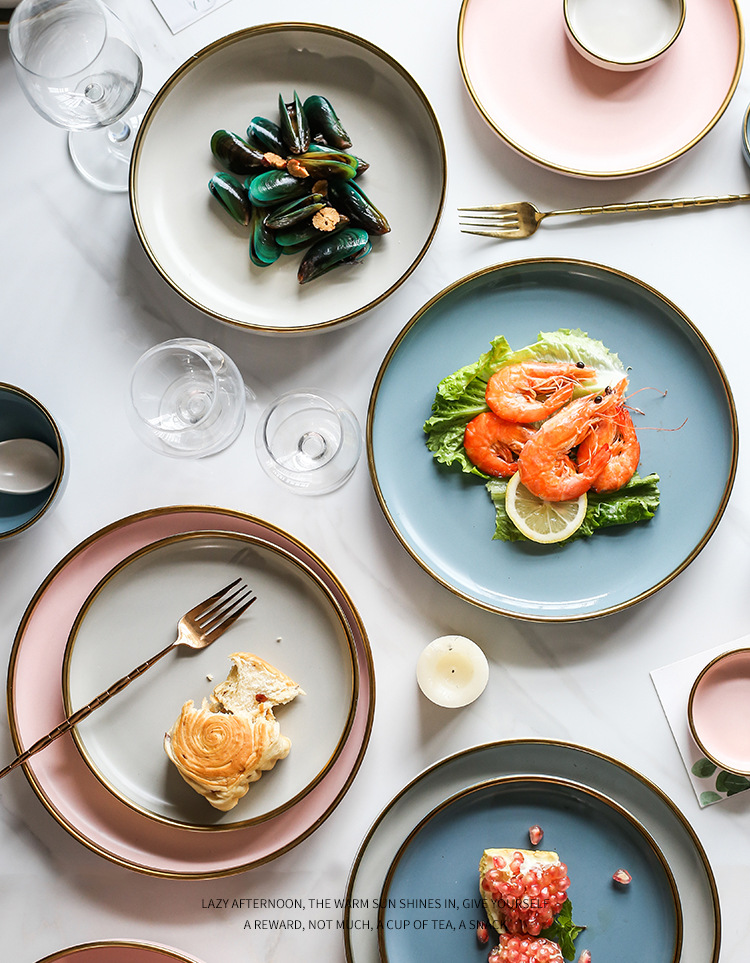 matte European gold phnom Penh ceramic tableware household rice bowl plate dish noodles bowl soup bowl shallow dish