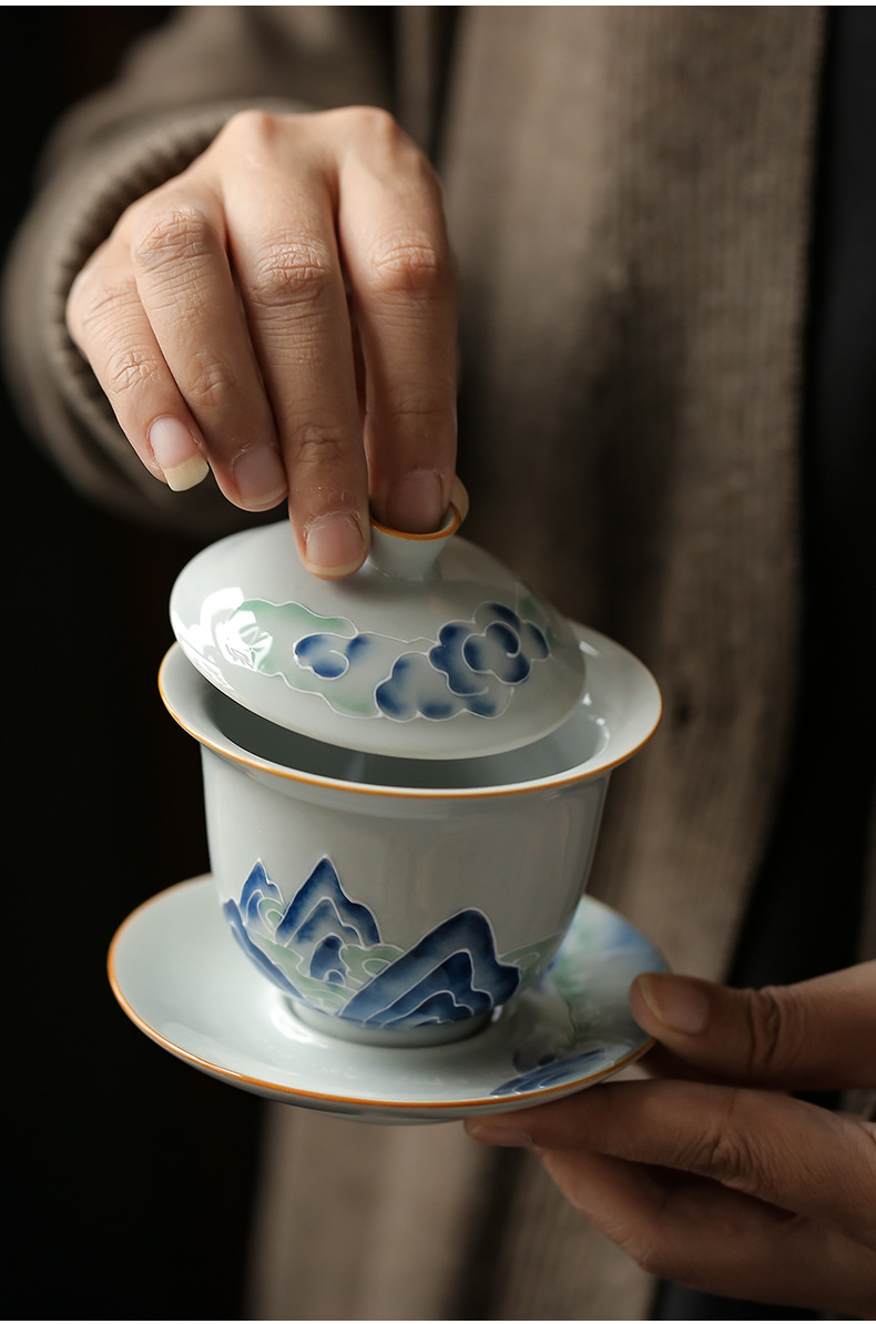 ThreeForce Cover Bowl Tea Cup Vintage Ceramic Handmade Tea Bowl Tea Cup Japanese Tea Bowl Household Tea Bowl Large