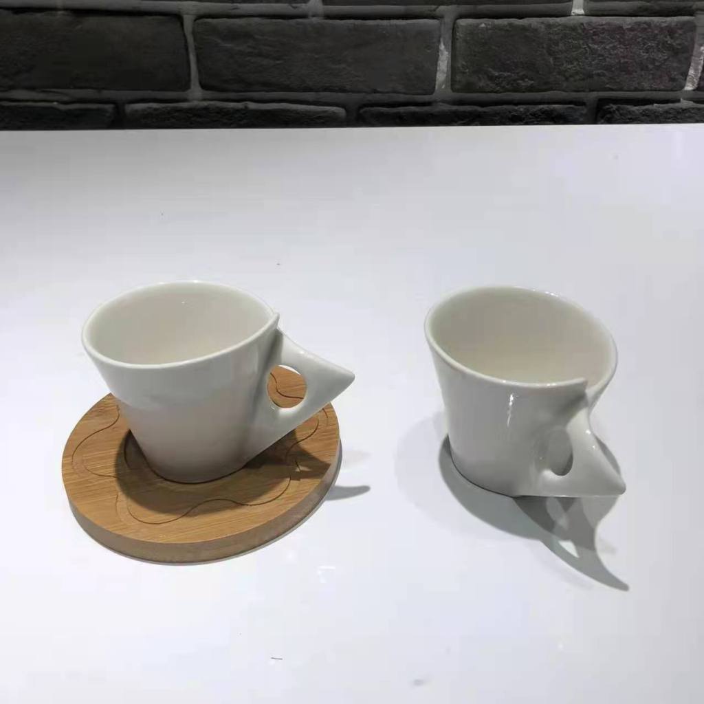 Ceramic 6 Cups 6 Plates Coffee Set Ceramic Cup Wooden Plate Bamboo Rack Points Exchange Supermarket Promotional Gifts