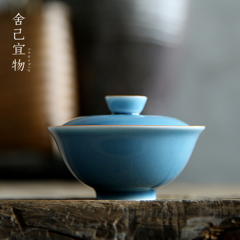 Handmade Unsupported Blue Cover Bowl Shadow Blue Purple Phnom Penh ThreeForce Cover Bowl Kung Fu Tea Set Tea Bowl