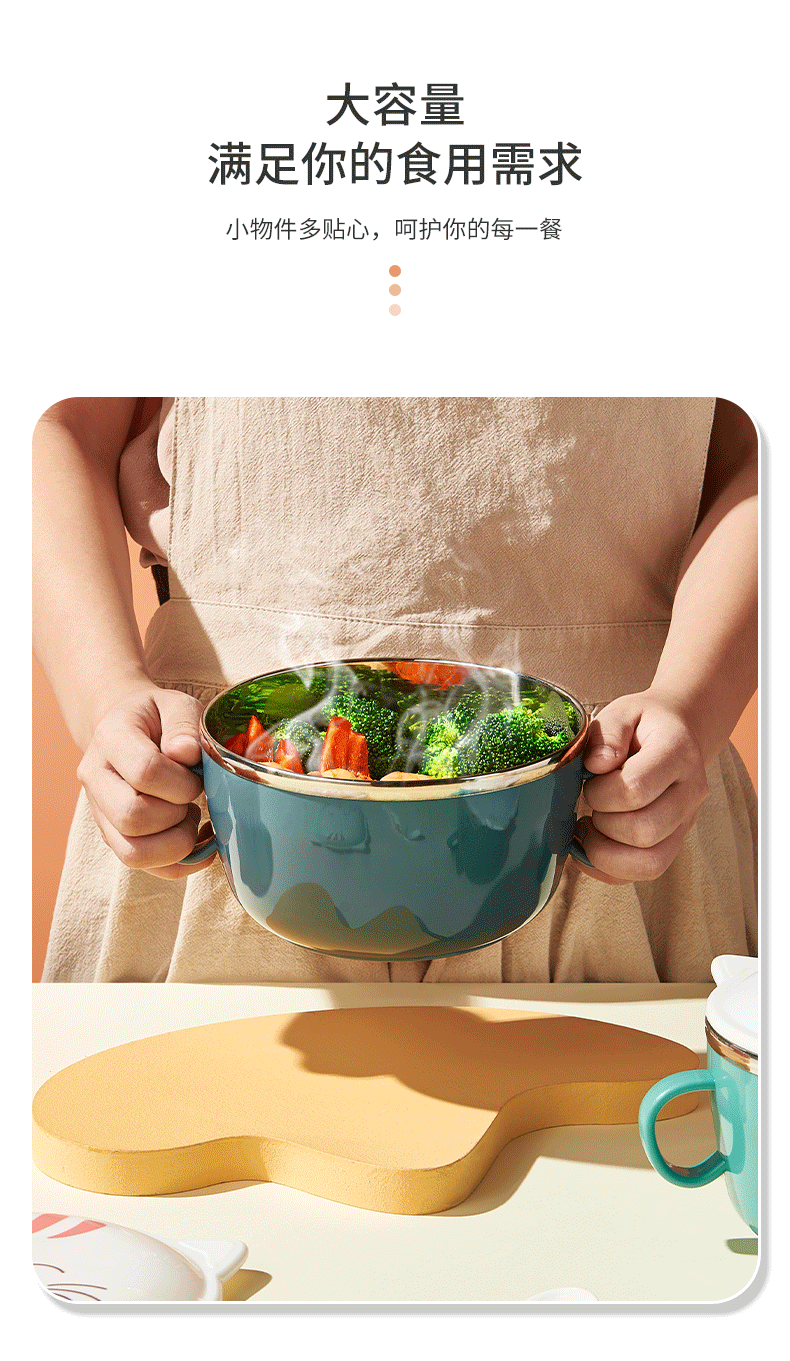 New 304 Stainless Steel Double Layer Instant Noodle Bowl Cute Kitty Bubble Instant Noodle Bowl Large Capacity Student Instant Noodle Bowl Instant Noodle Bowl
