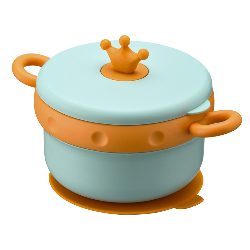 Baby Food Bowl Baby Water Injection Thermal Insulation Bowl Spoon Set Removable Drop-Proof and Hot-Proof Eating Infant Children Tableware