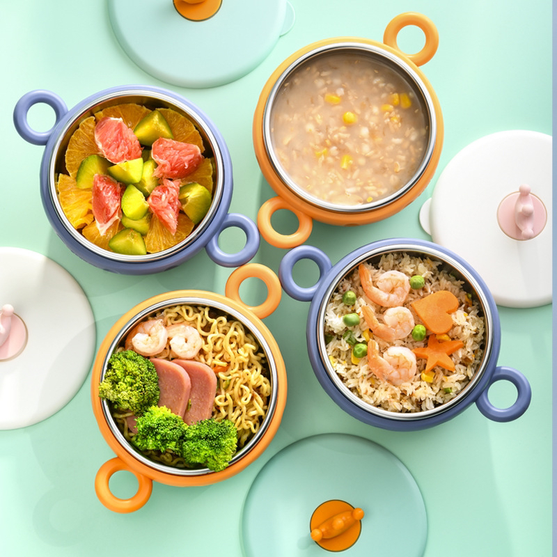 Baby Food Bowl Baby Water Injection Thermal Insulation Bowl Spoon Set Removable Drop-Proof and Hot-Proof Eating Infant Children Tableware