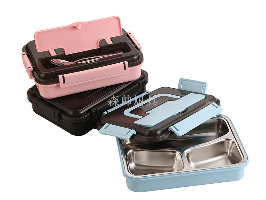 304 Stainless Steel Canteen Lunch Box Lunch Box Lunch Plate Sealed Adult Insulation Buckle with Handle Lunch Box
