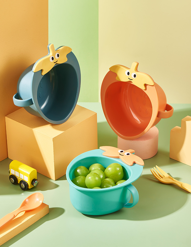 Creative Cartoon Plastic Bowl Tableware Household Children's Bowl Cute Baby Bowl Spoon Trending Unique Strawberry Shape Small Bowl