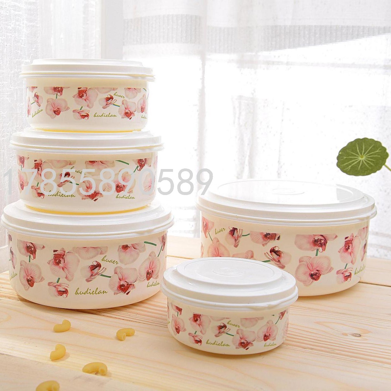 Five-Piece Printing Freshness Bowl Plastic Crisper Customizable Pattern round Bowl Snack Storage Box