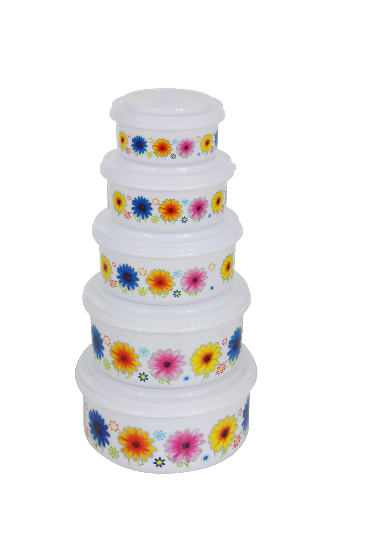 Five-Piece Printing Freshness Bowl Plastic Crisper Customizable Pattern round Bowl Snack Storage Box