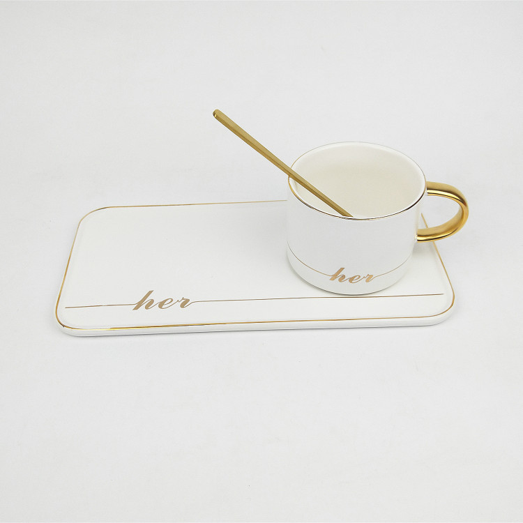 New creative ceramic coffee cup saucer Nordic elegant style warhorse gold English long plate saucer spoon gift