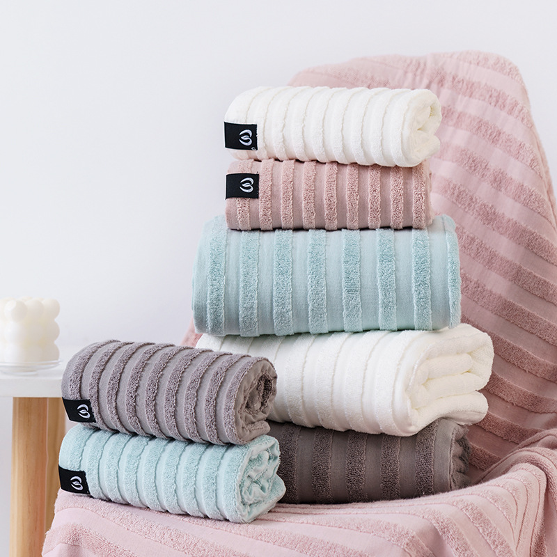 Yiwu Good Cotton Striped Bath Towel Household Adult Soft Absorbent Bath Towel Gift Box Bath Towel