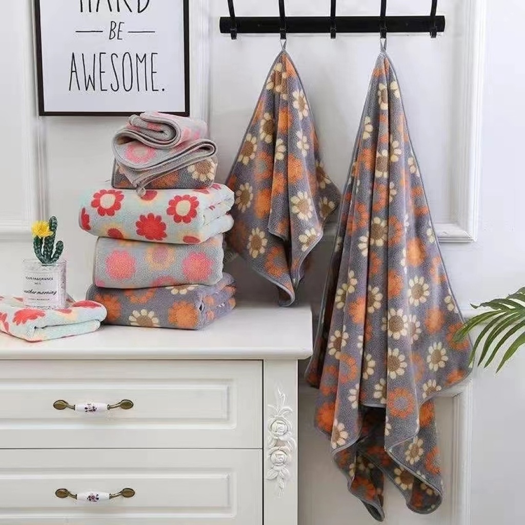 Arna Textile Coral Fleece Quick-Drying Lint Free Towels Floral Vintage Super Absorbent Bath Towel Covers