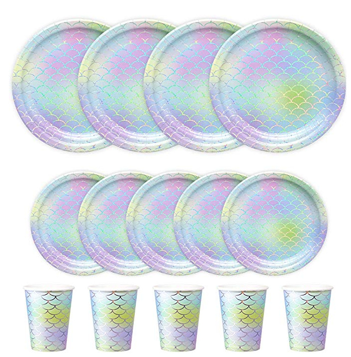 Amazon custom mermaid birthday party tableware paper cup paper plate tissue party set for 10 people