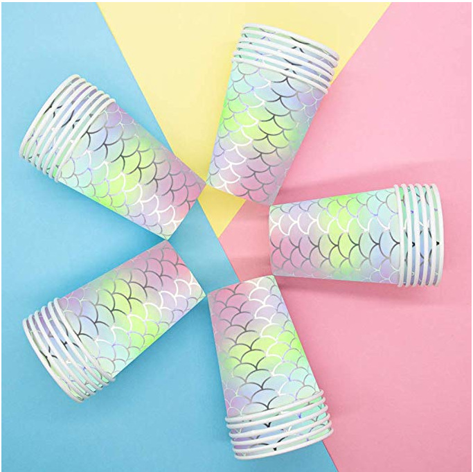 Amazon custom mermaid birthday party tableware paper cup paper plate tissue party set for 10 people